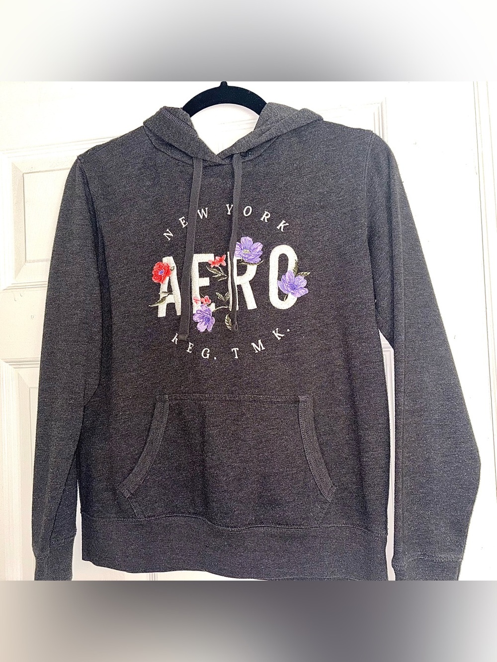 Aeropostale Charcoal Gray Floral Logo Hoodie